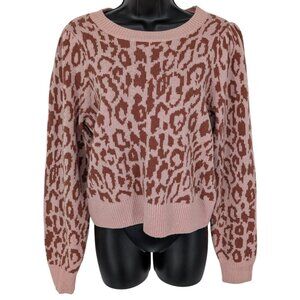 Paige Knit Sweater Size S Wool Blend Leopard Print Puff Sleeve Pullover Cottage